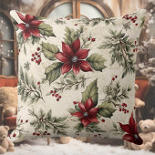 クリスマスポインセティアスクエア装飾用クッション クッション
