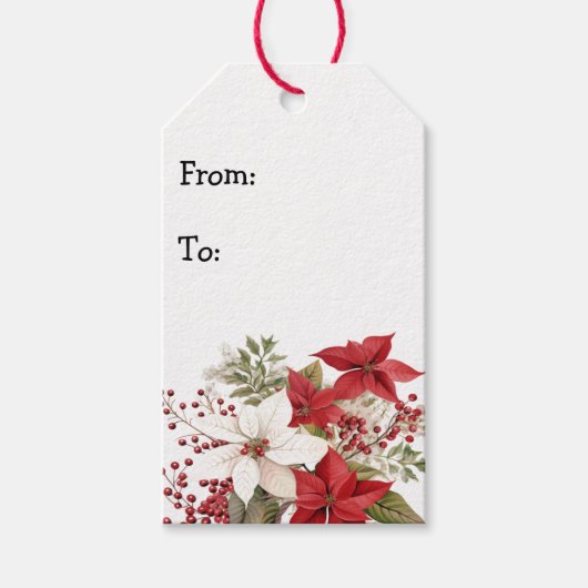 クリスマスポインセティアスデザインギフトラベル ギフトタグ (正面)