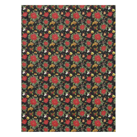 クリスマスポインセティアスベルズアコーズパインコーン テーブルクロス (正面)