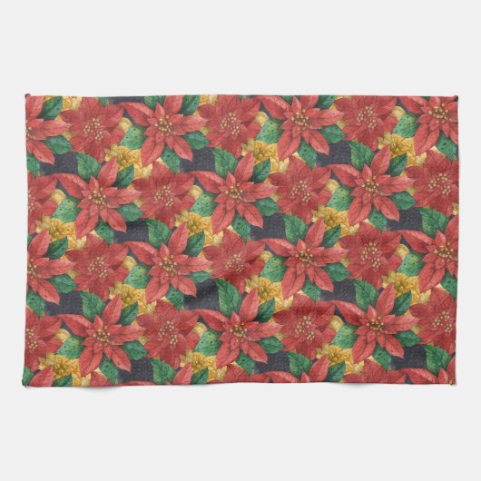 クリスマスポインセティアスホリデイ キッチンタオル (横)