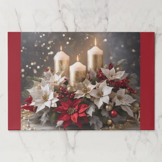 クリスマスポインセティアスランチョンマット大25枚 ペーパーパッド (正面)