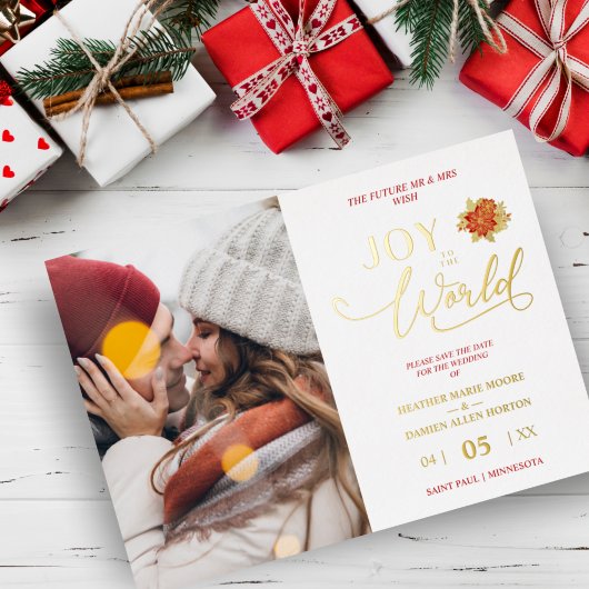 クリスマスポインセティアスリース写真MR&MRS写真 箔シーズンカード