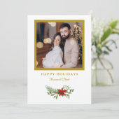 クリスマスポインセティアス写真黄金効果 シーズンカード (スタンド正面)