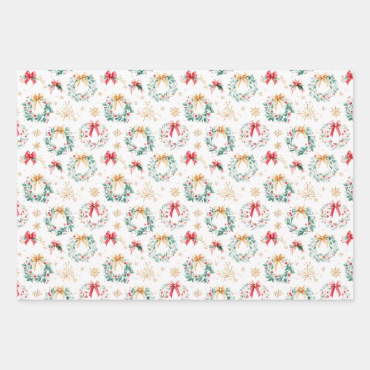 クリスマスポインセティアス、木とリース ラッピングペーパーシート (正面3)