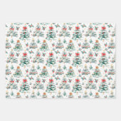 クリスマスポインセティアス、木とリース ラッピングペーパーシート (正面2)