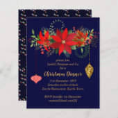 クリスマスポインセティアディナー招待状レッドBLUE金ゴールド (正面/裏面)