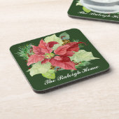 クリスマスポインセティアパインコーンギフトパーソナライズされた コースター (左側)