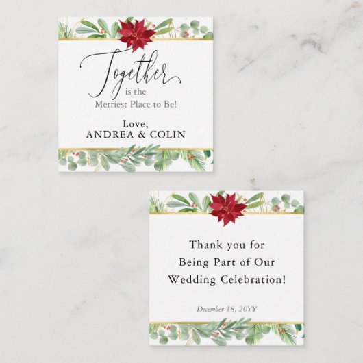 クリスマスポインセティアホリデイ結婚式の引き出物ラベル スクエア名刺 (正面/裏面)
