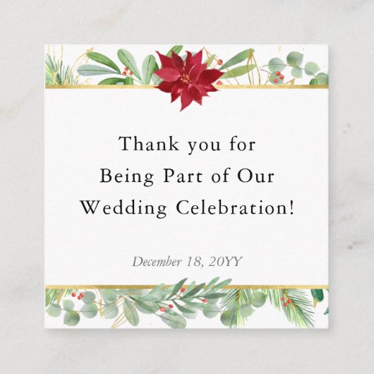 クリスマスポインセティアホリデイ結婚式の引き出物ラベル スクエア名刺 (裏面)