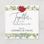 クリスマスポインセティアホリデイ結婚式の引き出物ラベル スクエア名刺 (正面)