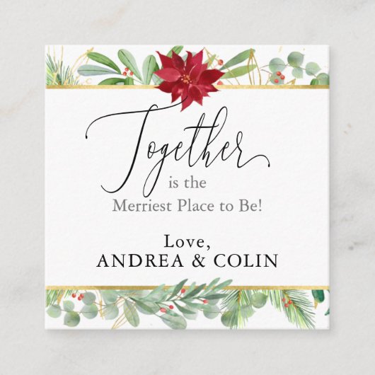 クリスマスポインセティアホリデイ結婚式の引き出物ラベル スクエア名刺 (正面)