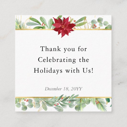 クリスマスポインセティアホリデーパーティーメッセージカード スクエア名刺 (裏面)