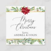 クリスマスポインセティアホリデーパーティーメッセージカード スクエア名刺 (正面)