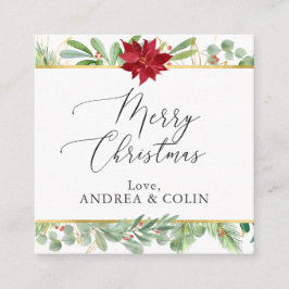 クリスマスポインセティアホリデーパーティーメッセージカード スクエア名刺