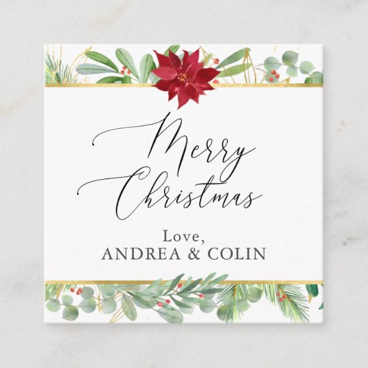 クリスマスポインセティアホリデーパーティーメッセージカード スクエア名刺 (正面)