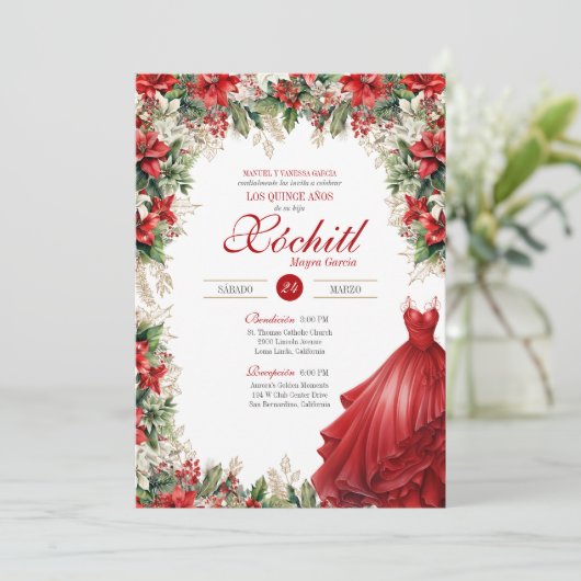 クリスマスポインセティアホリデーフローラレッドキンセニェラ 招待状 (スタンド正面)