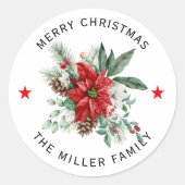 クリスマスポインセティアホリデーブーケ ラウンドシール (正面)
