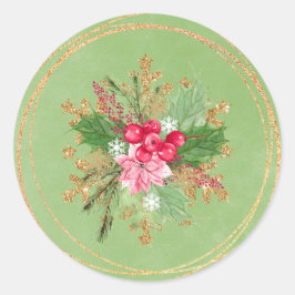 クリスマスポインセティアレッドベリー結婚金ゴールド ラウンドシール