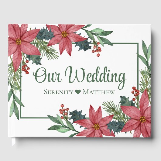 クリスマスポインセティシアグリーンレッド結婚フローラ ゲストブック (正面)