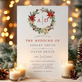 クリスマスポインセティシアモノグラム結婚リース 招待状