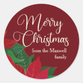 クリスマスポインセテエレガントィアレッドカスタムギフト ラウンドシール (正面)