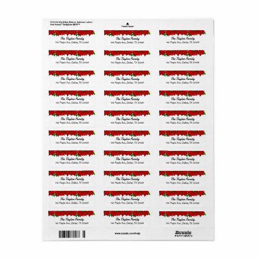 クリスマスポインセテパーソナライズされたィア ラベル (フルシート)