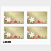 クリスマスポインセテフェイクィアゴールドフォイル差出人住所 長方形シール (シート)