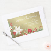 クリスマスポインセテフェイクィアゴールドフォイル差出人住所 長方形シール (封筒)