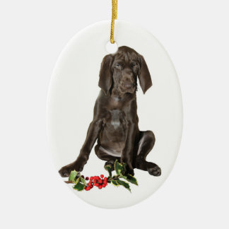 クリスマスポインタの子犬 セラミックオーナメント