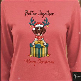 クリスマスポインター犬のティック柄ギフト グラフィック トライブレンドTシャツ