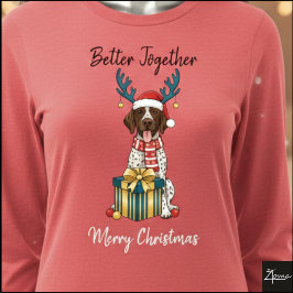 クリスマスポインター犬のティック柄ギフト グラフィック トライブレンドTシャツ