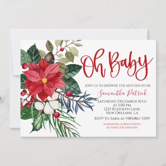 クリスマスポイントセッティアベビーシャワー招待状 招待状 (正面)