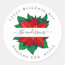 クリスマスポイントセッティア差出人住所封筒用シール ラウンドシール