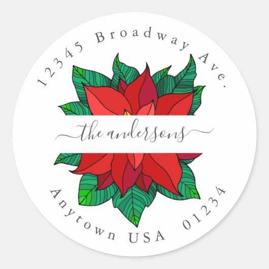 クリスマスポイントセッティア差出人住所封筒用シール ラウンドシール (正面)