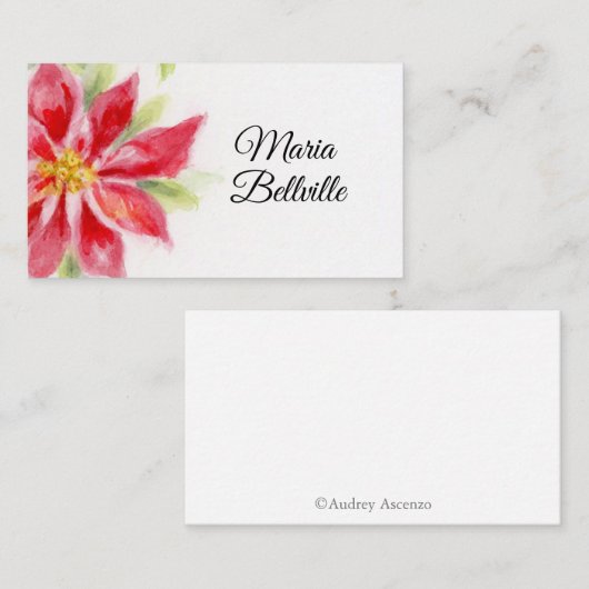 クリスマスポイントセティアウォーターカラーフラット座席表 プレイスカード (正面/裏面)