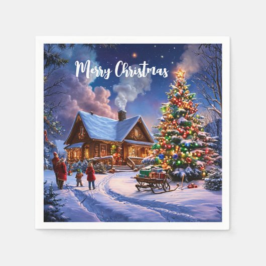クリスマスポストカードナプキンス – フェスティバル休日 スタンダードカクテルナプキン (正面)
