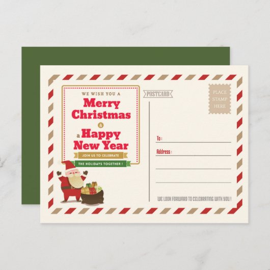クリスマスポストカードパーティの招待状 インビテーションポストカード (正面/裏面)
