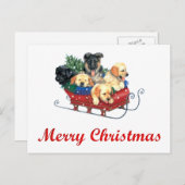 クリスマスポストカード用のツリー付きソリの子犬 シーズンポストカード (正面/裏面)