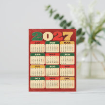 クリスマスポストカード – 2027年 レトロ カレンダー