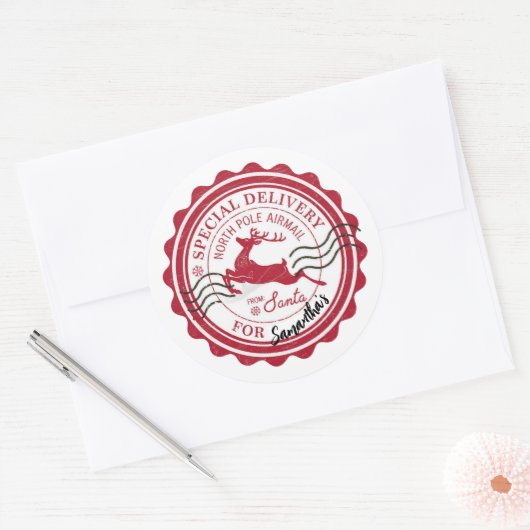 クリスマスポストスタンプおもしろいかわいいサンタベビー ラウンドシール (封筒)