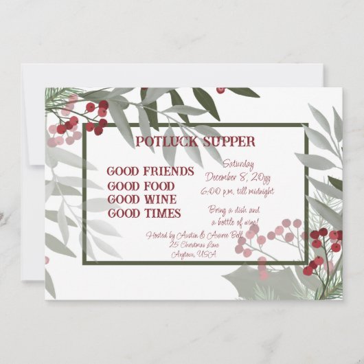 クリスマスポットラックスディナー招待状 招待状 (正面)