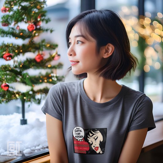 クリスマスポップアートの女の子 サンタに言い訳 Tシャツ