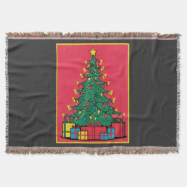クリスマスポップ・アートのツリーのアートデザインとプレゼント スローブランケット