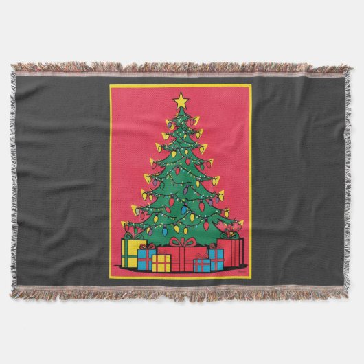 クリスマスポップ・アートのツリーのアートデザインとプレゼント スローブランケット (正面)