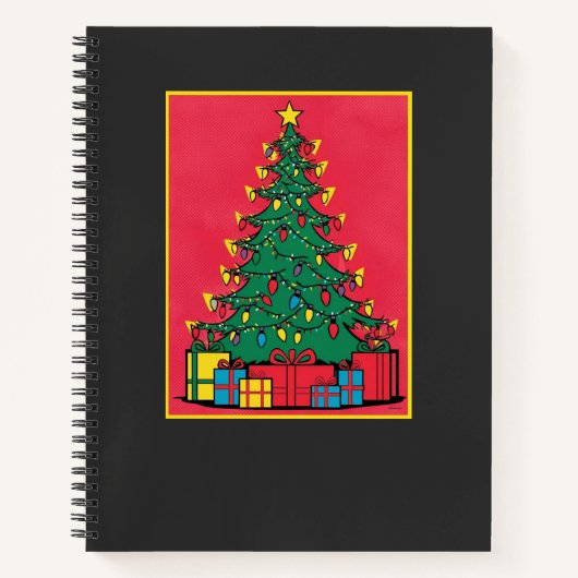 クリスマスポップ・アートのツリーのアートデザインとプレゼント ノートブック (正面)