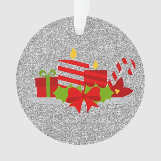 クリスマスポトゥーリシルバーフェイクグリッター オーナメント (正面)