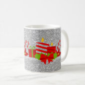 クリスマスポトゥーリシルバーフェイクグリッター コーヒーマグカップ (正面右)