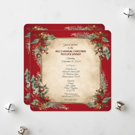 クリスマスポトラックディナーオールドワールドスクロールインビタット シーズンカード (正面/裏面インサイチュ)