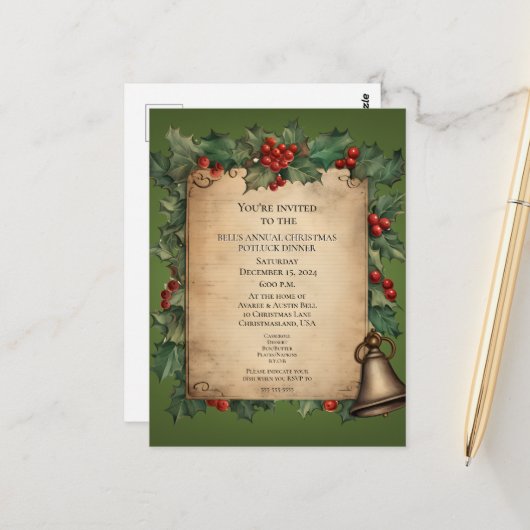 クリスマスポトラックディナーオールドワールドスクロールインビタット ポストカード (正面/裏面インサイチュ)