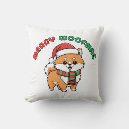 クリスマスポメラニアンピロー: メリーウーフマス クッション